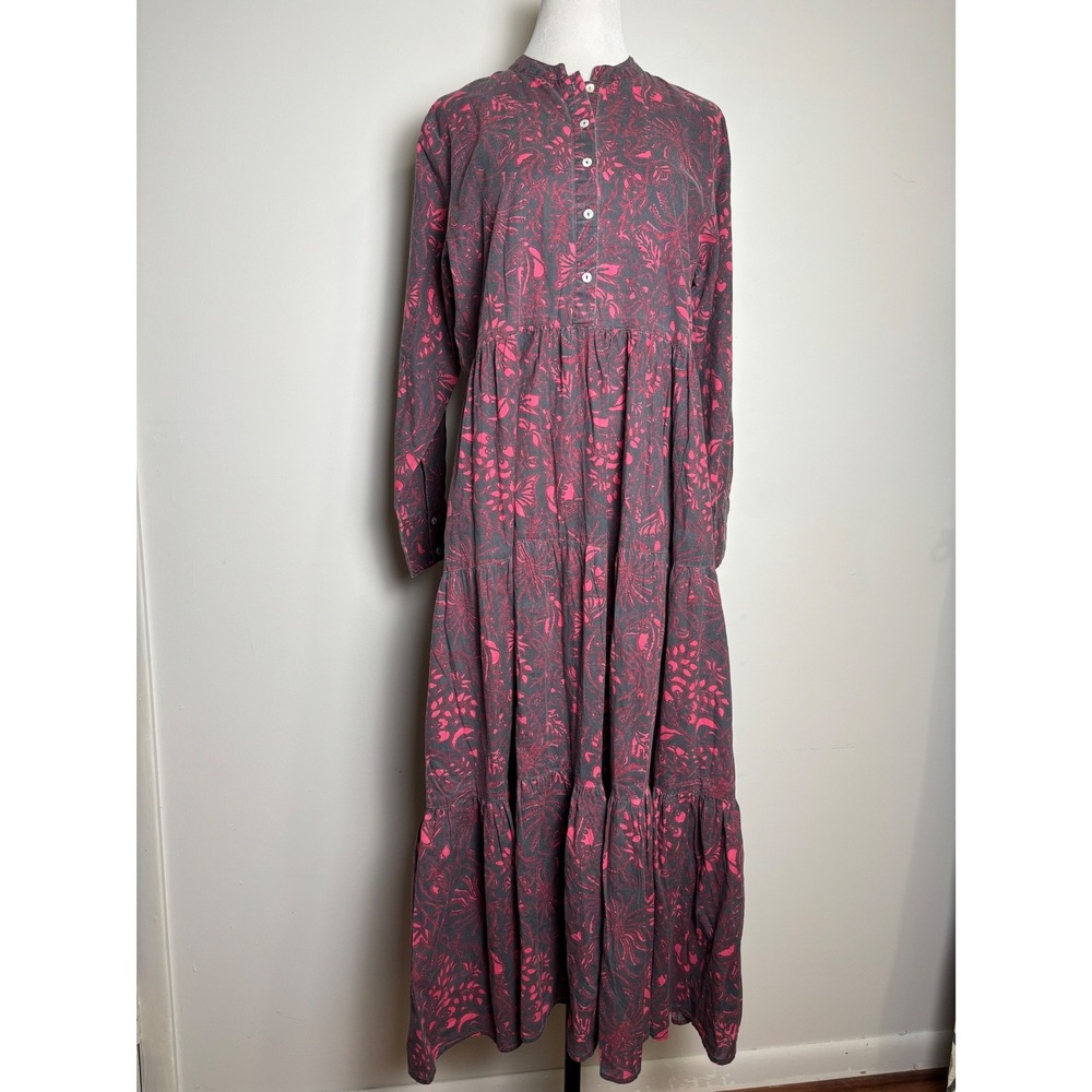 Ro's Garden Womens Cotton Tiered Maxi Dress XL Long Sleeve Dark Cottage Floral